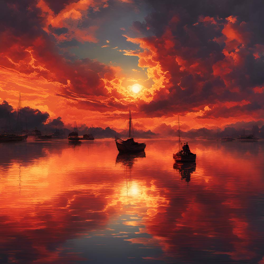 Sunset With Boats