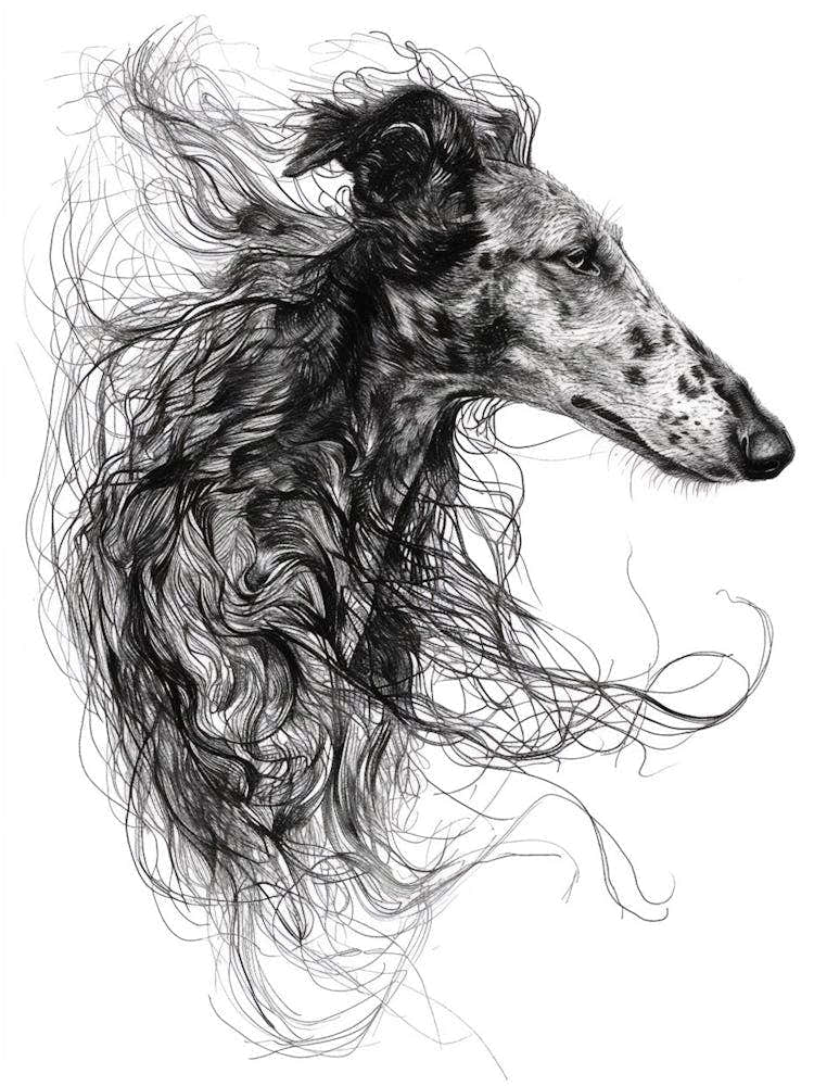 Borzoi Dog Line Sketch 2
