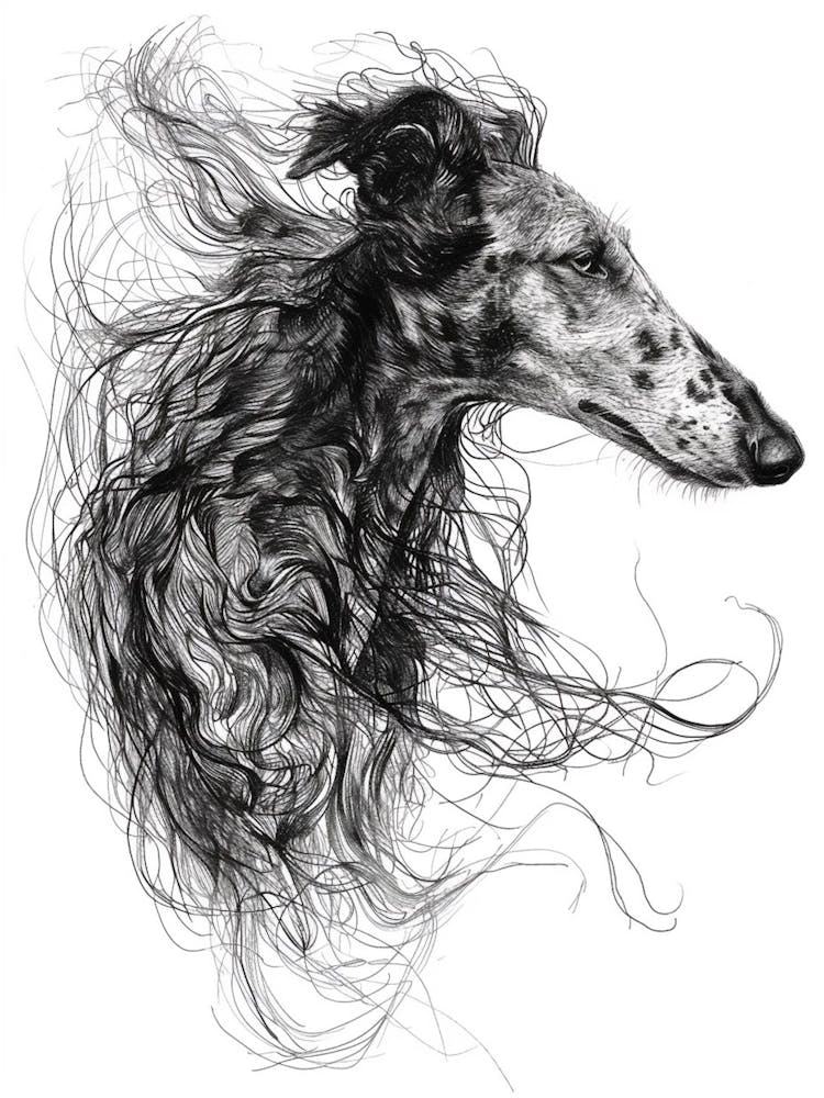 Borzoi Dog Line Sketch 2