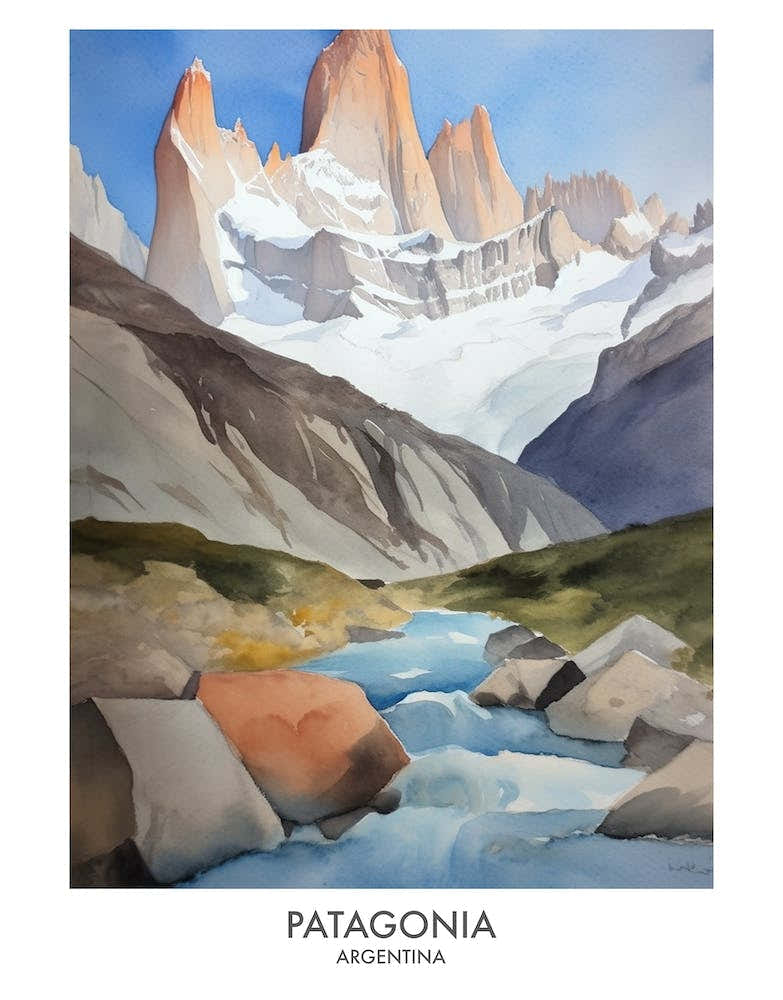 Patagonia Argentina Watercolour Travel Poster 3