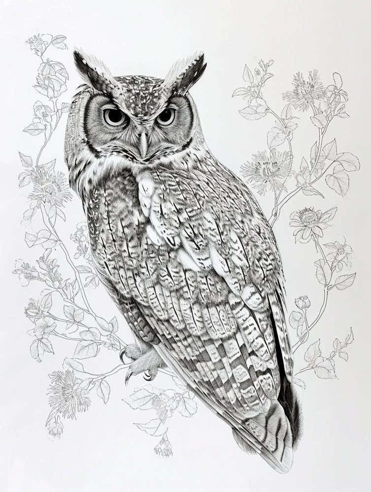 Brown Fish Owl Marker Drawing 1