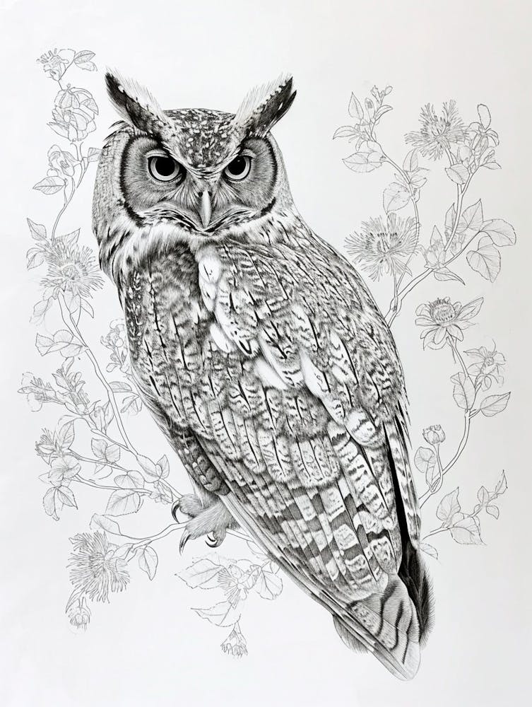 Brown Fish Owl Marker Drawing 1