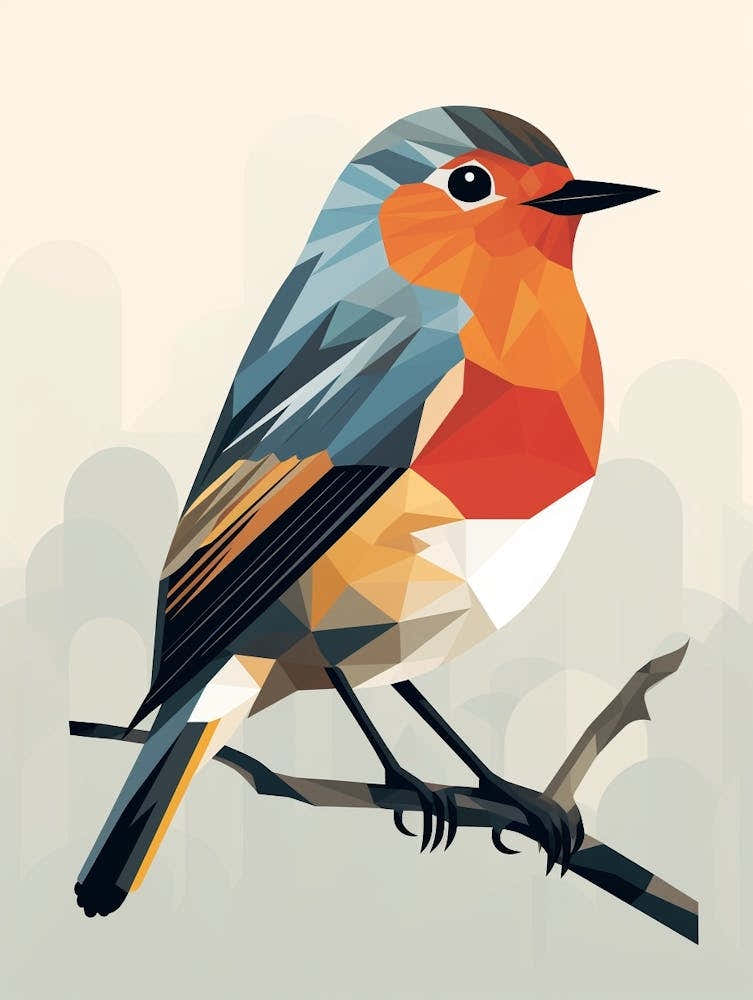 Colourful Geometric Bird European Robin 3