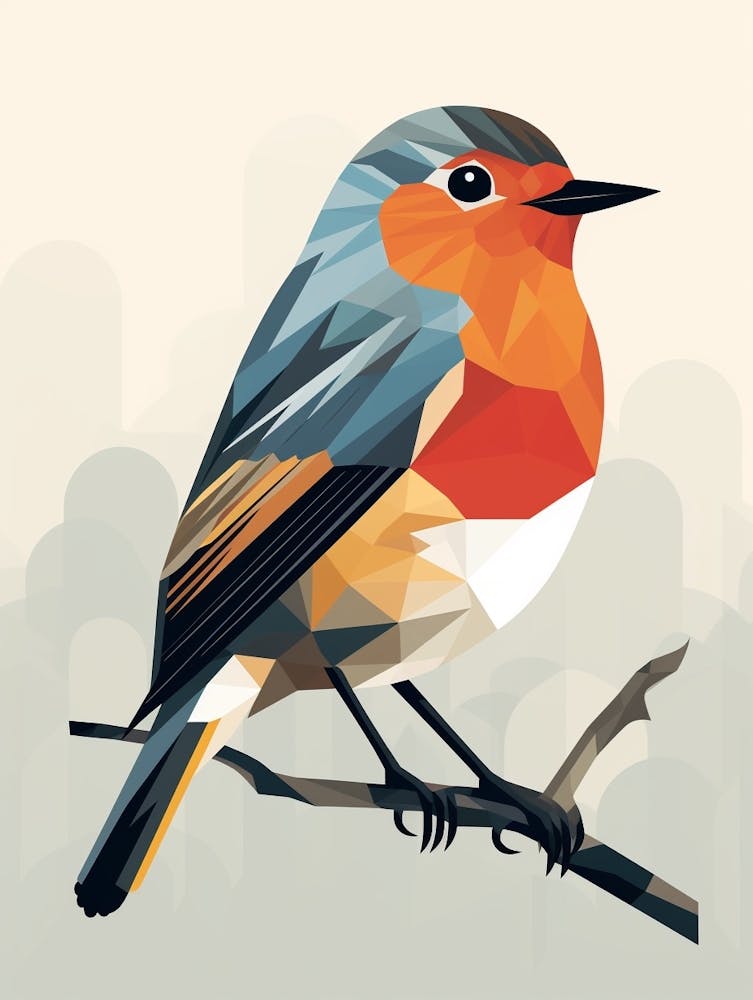 Colourful Geometric Bird European Robin 3