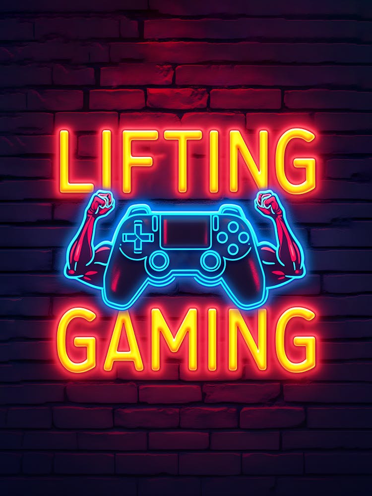 Lifting and Gaming Neon Sign Gaming Poster Canvas Wall Room Decor