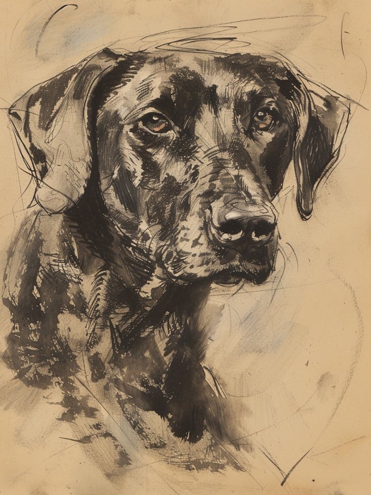 Sepia Plott Hound Dog Charcoal Line 1
