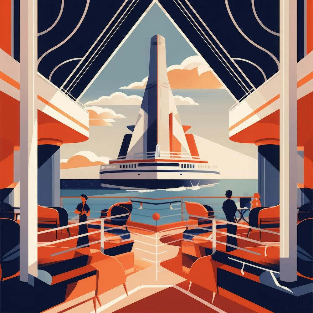Art Deco-inspired ocean liner sails through the open waters