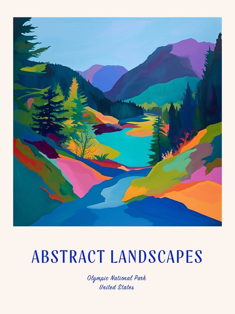 Colourful Abstract Olympic National Park Usa 2 Poster Blue