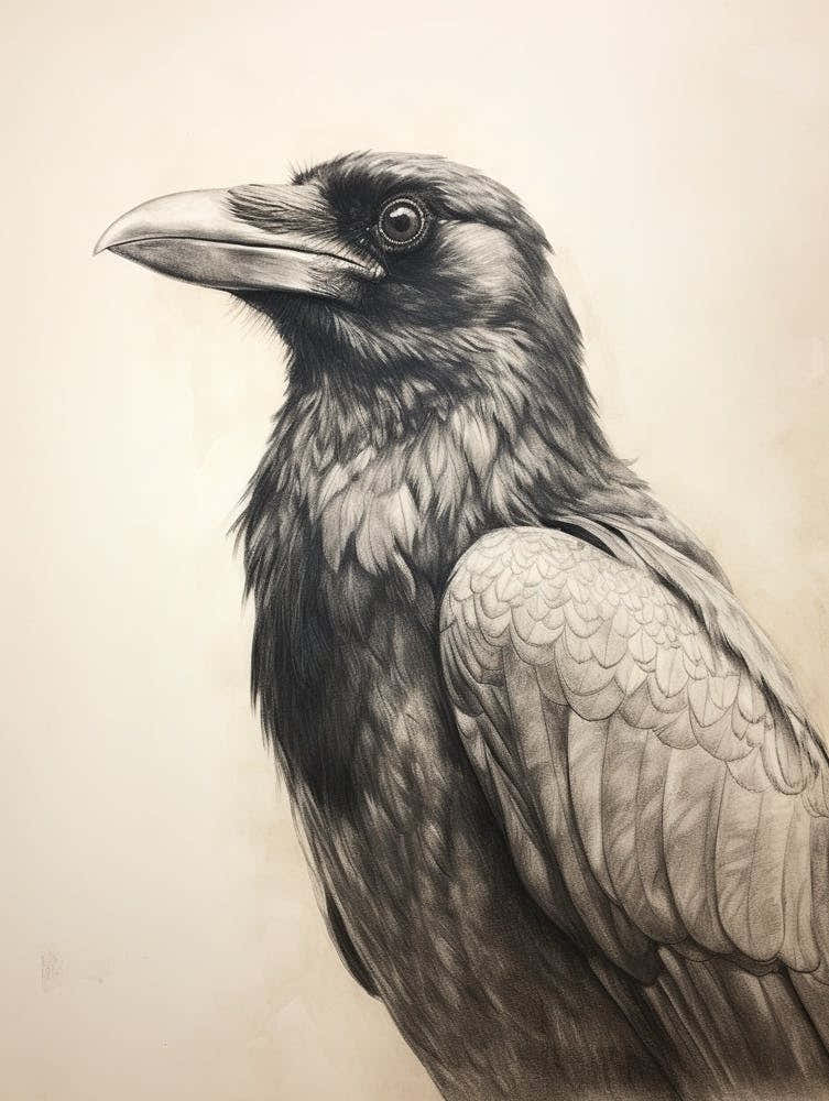 Vintage Bird Drawing Raven 1
