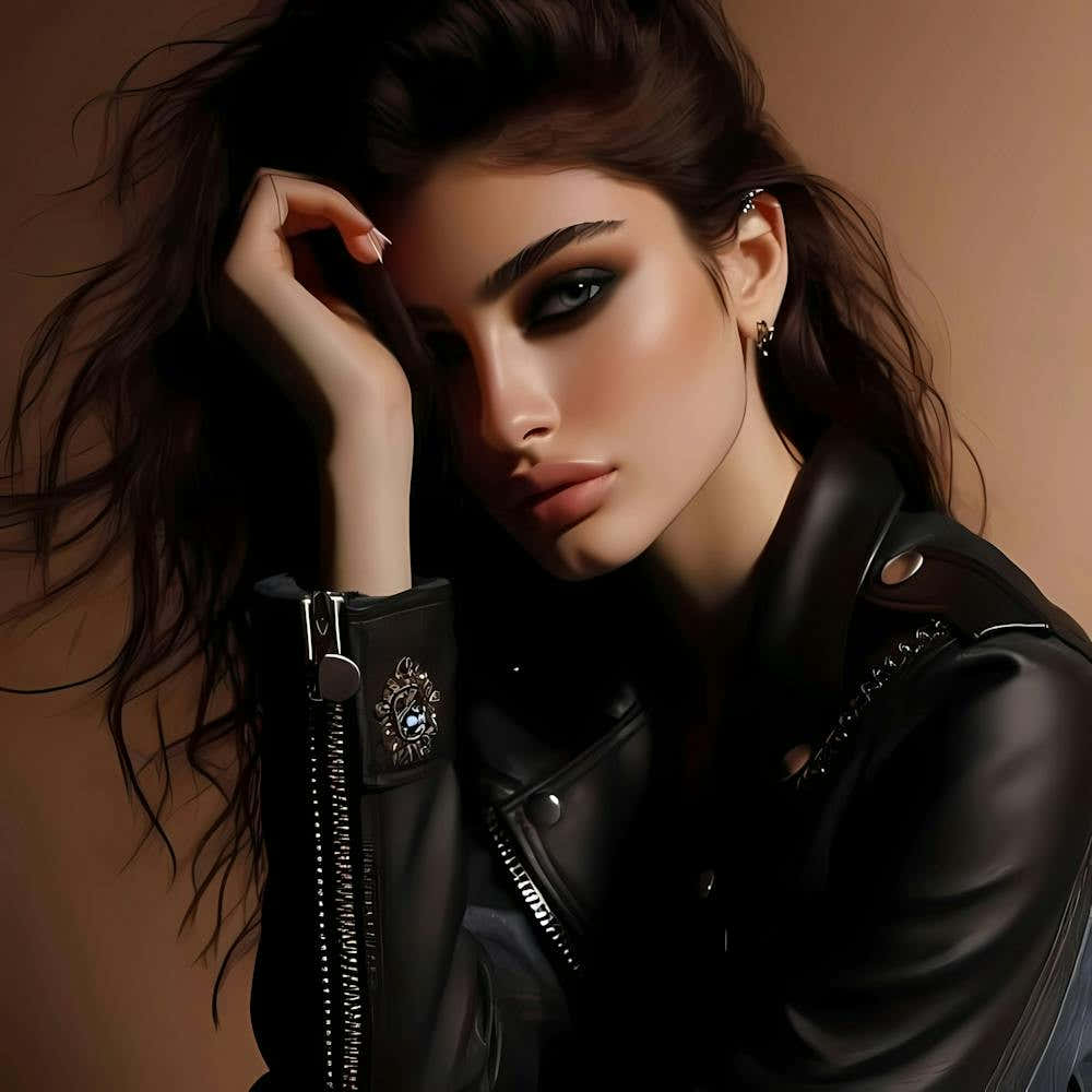 Model In Leather Jacket