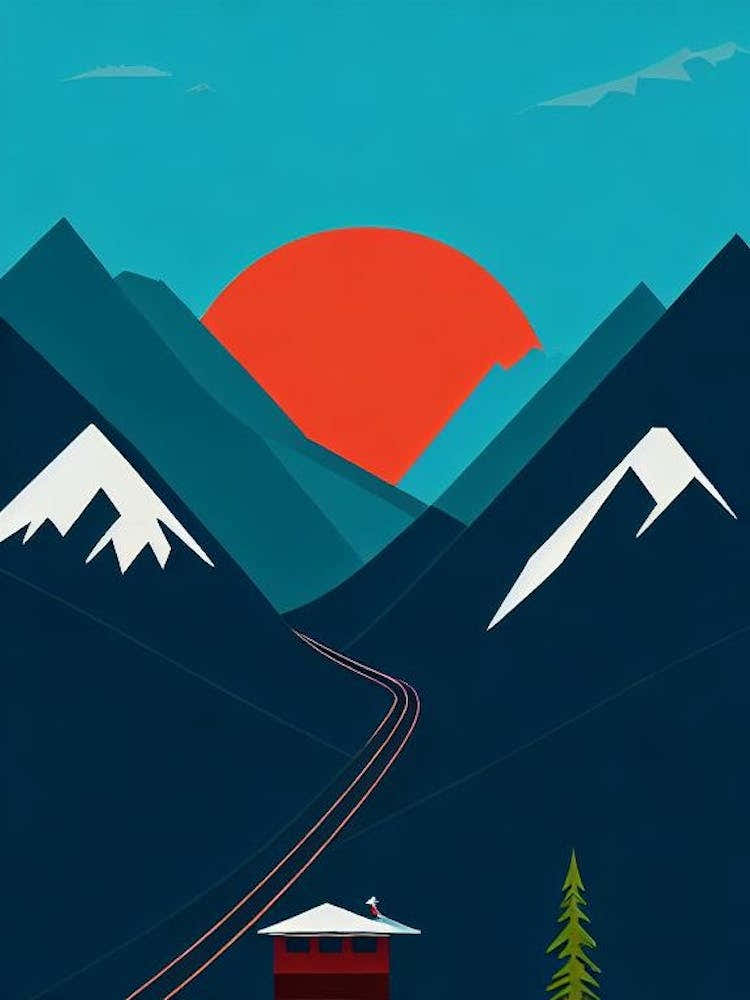 Crans Montana, Switzerland Modern Illustration Skiing Poster