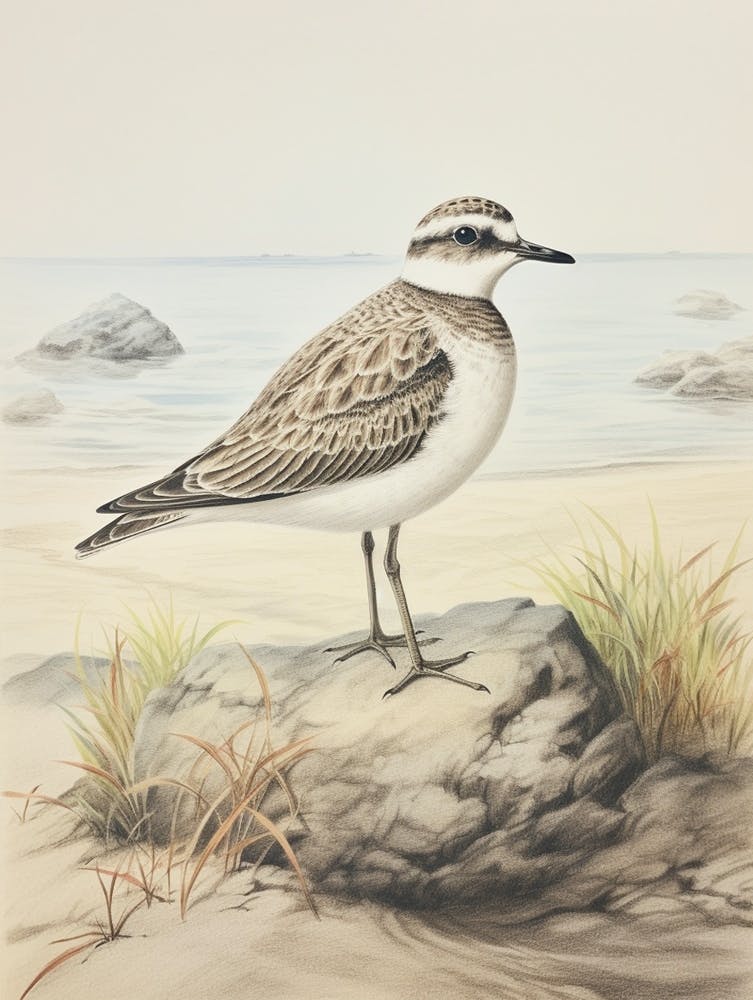 Vintage Bird Drawing Grey Plover 1
