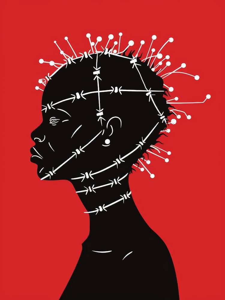 Woman With Barbed Wire On Her Head