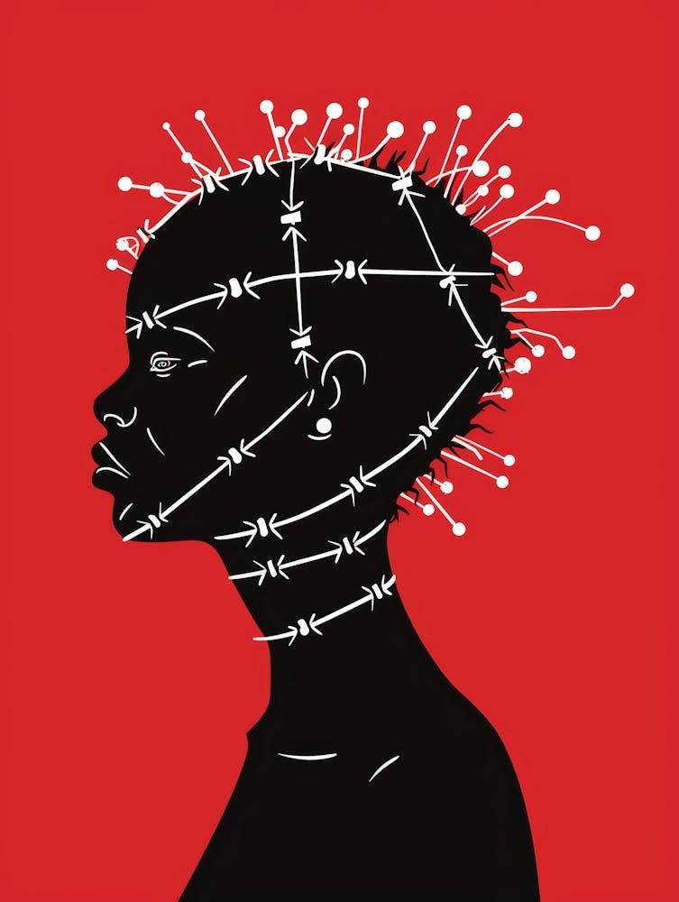 Woman With Barbed Wire On Her Head