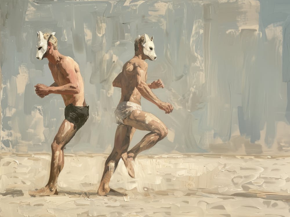 Men Dancing Fox Masks - H