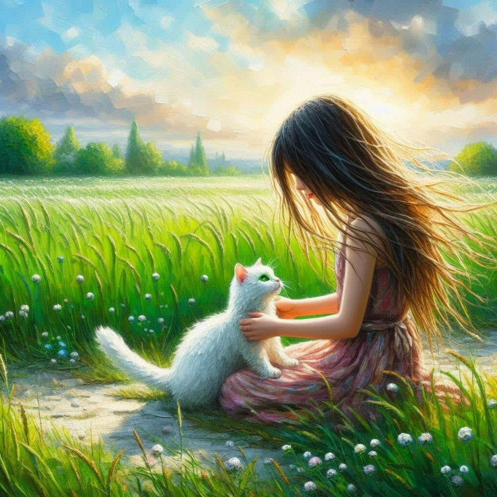 Little Girl With Cat