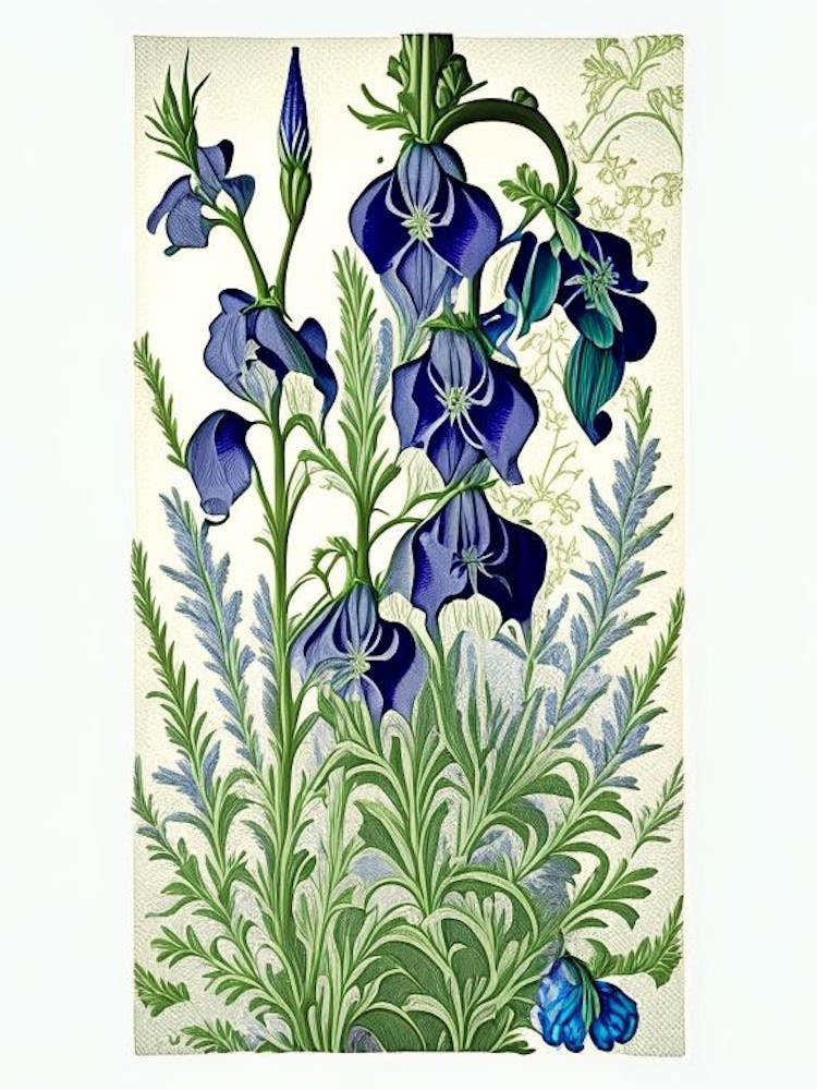 Larkspur Floral 3 Botanical Vintage Poster Flower