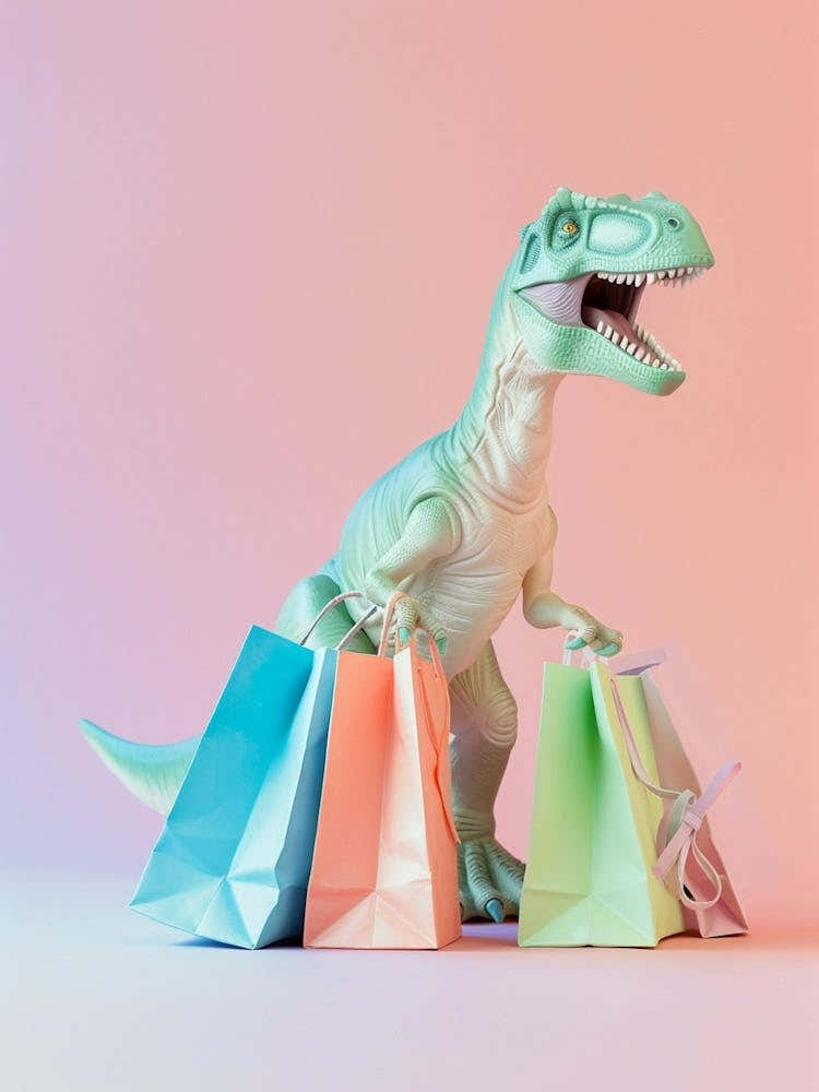 Pastel Toy Dinosaur With Shopping Bags 2