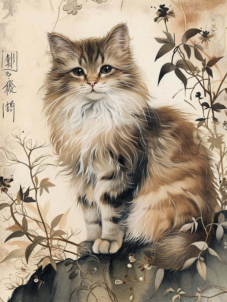 Norwegian Forest Cat Japanese Illustration 2