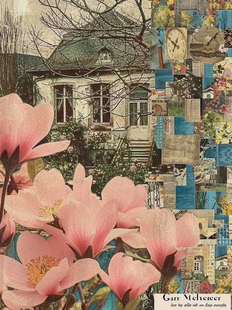 Pink Flowers Scrapbook Collage Cottage 1