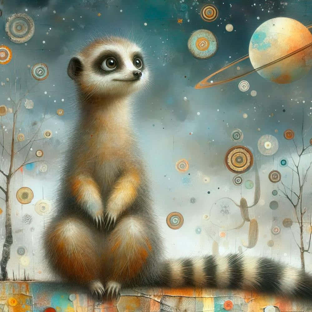 Mixed Media Painting Of A Whimsical Suricatta