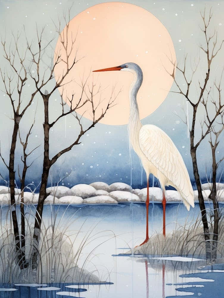 Winter Bird Painting Stork 2