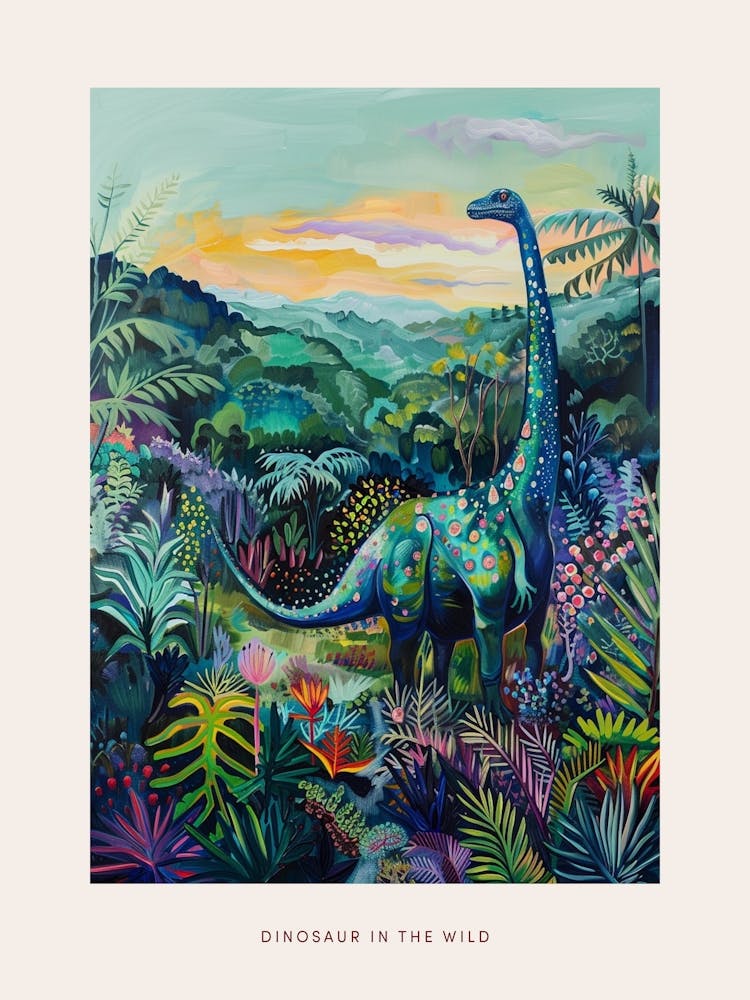 Colourful Dinosaur In The Leaves 1 Poster