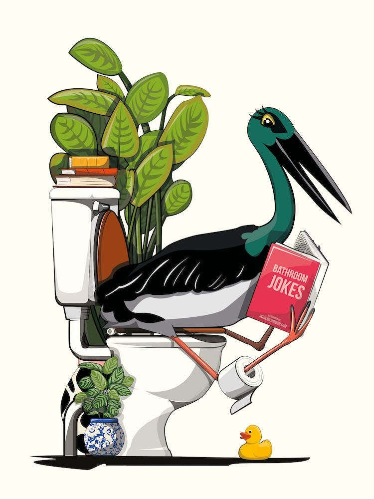 Black Stork On The Toilet