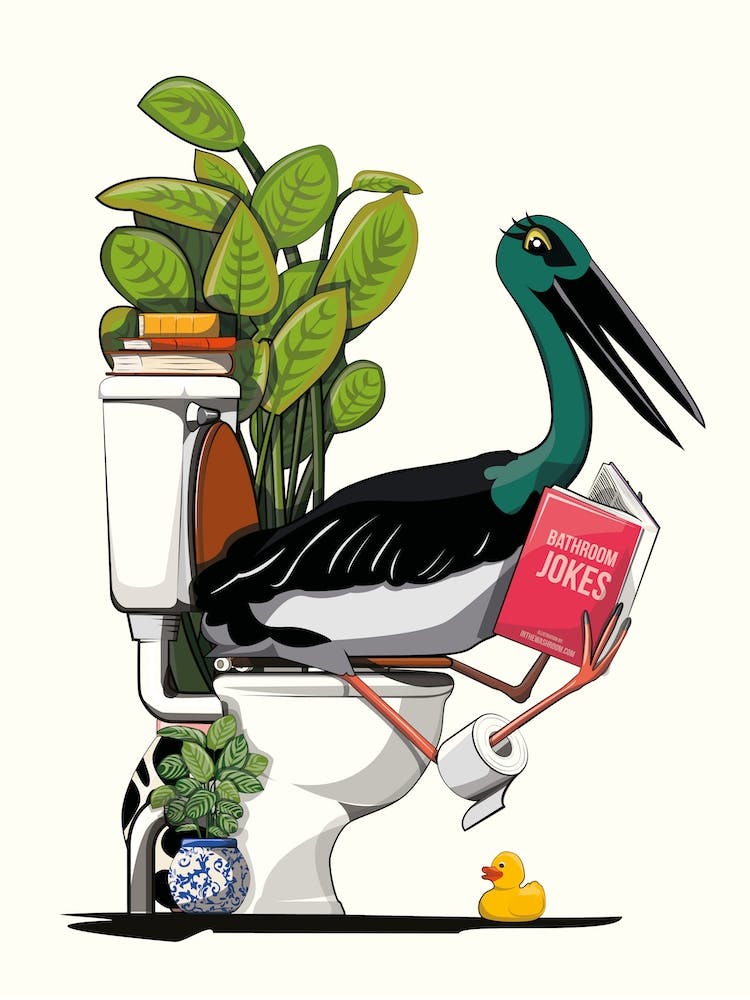 Black Stork On The Toilet