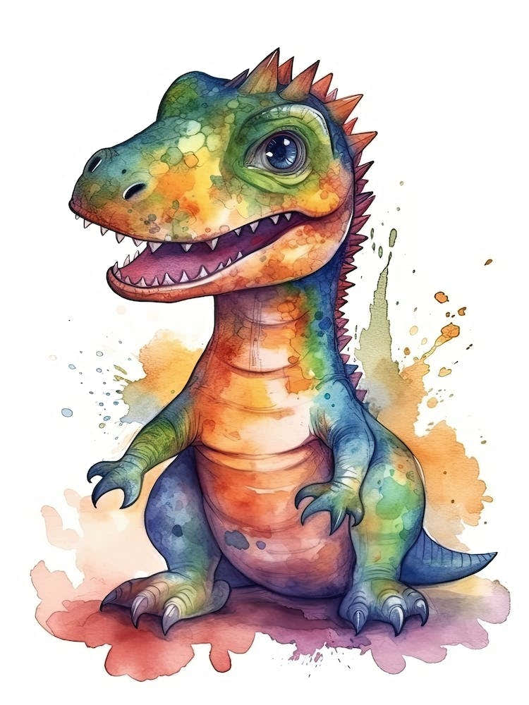 Heterodontosaurus Cute Dinosaur Watercolour 1