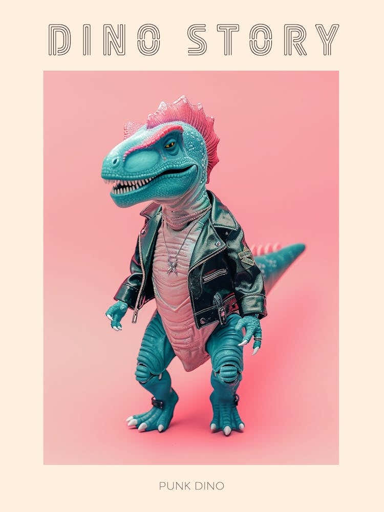 Punky Dinosaur In A Leather Jacket 3 Poster