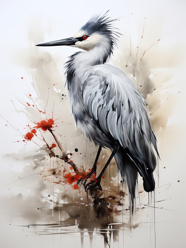 Crane, Japanese Brush Painting, Ukiyo E, Minimal 4