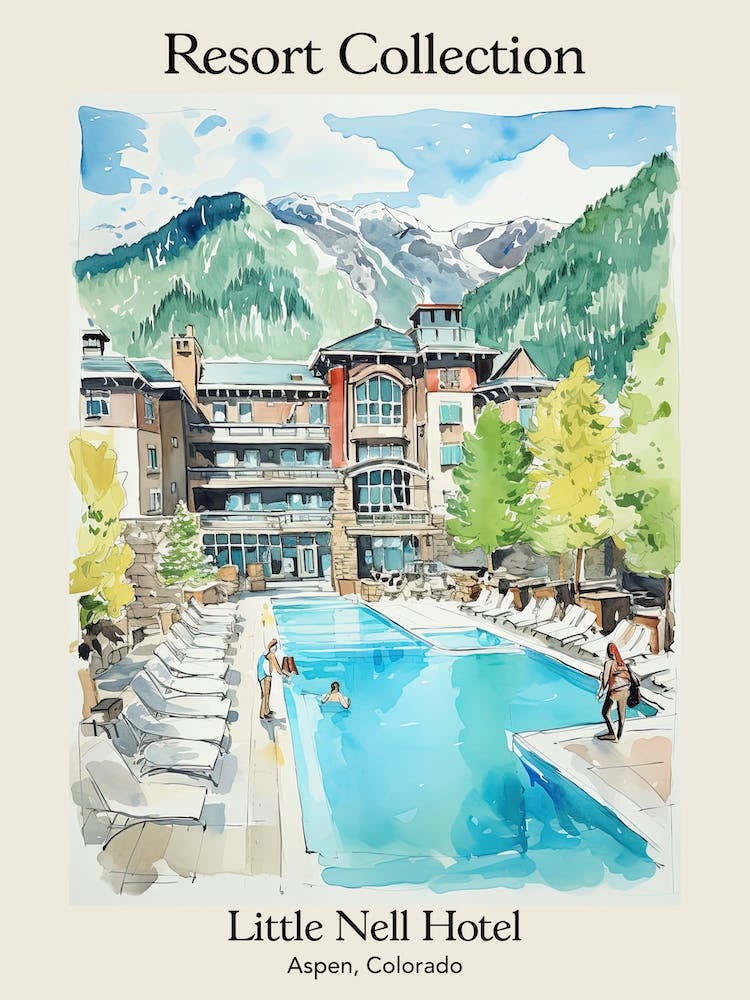 Poster Of Little Nell Hotel   Aspen, Colorado   Resort Collection Storybook Illustration 1