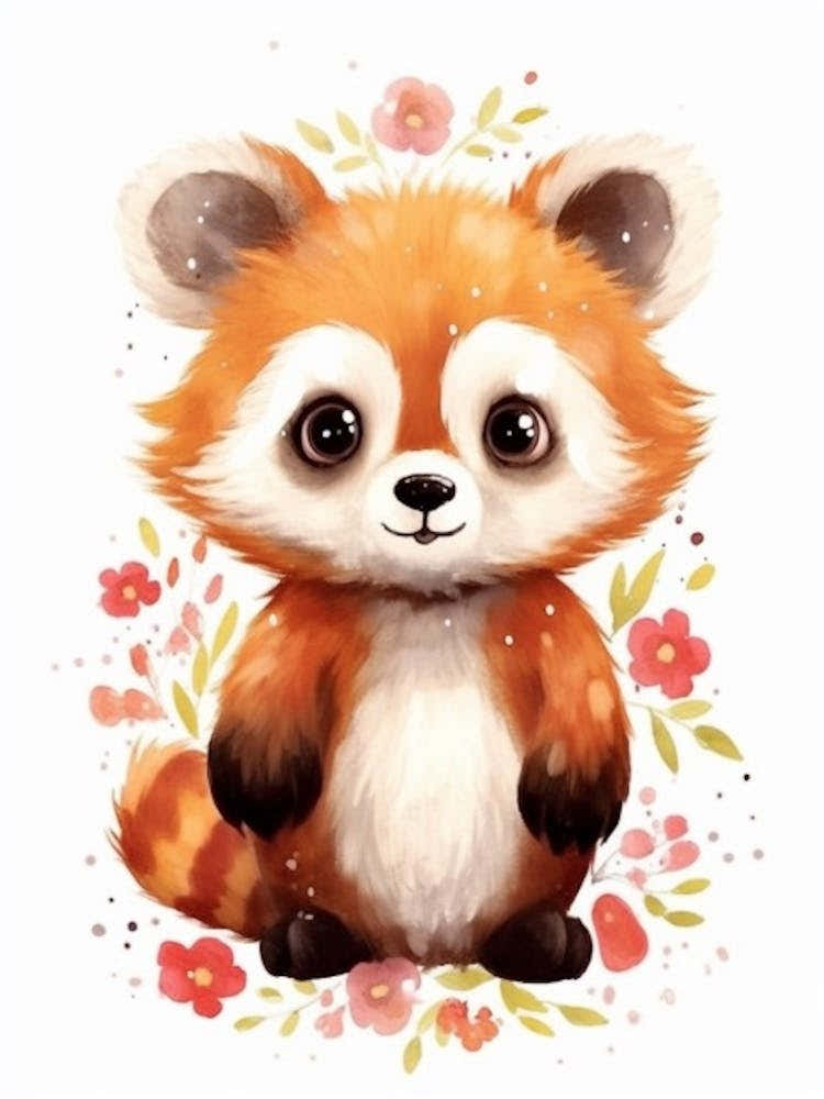 Watercolour Jungle Animal Baby Red Panda 2