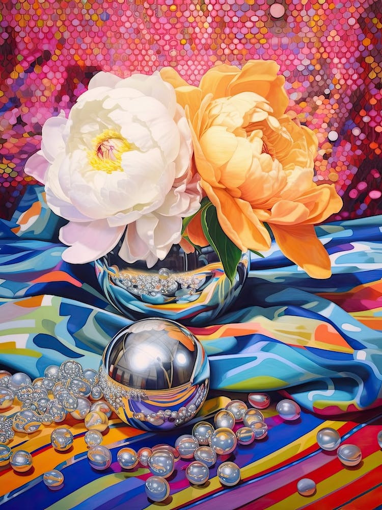 Disco Ball And Flowers And Pearls Still Life 4