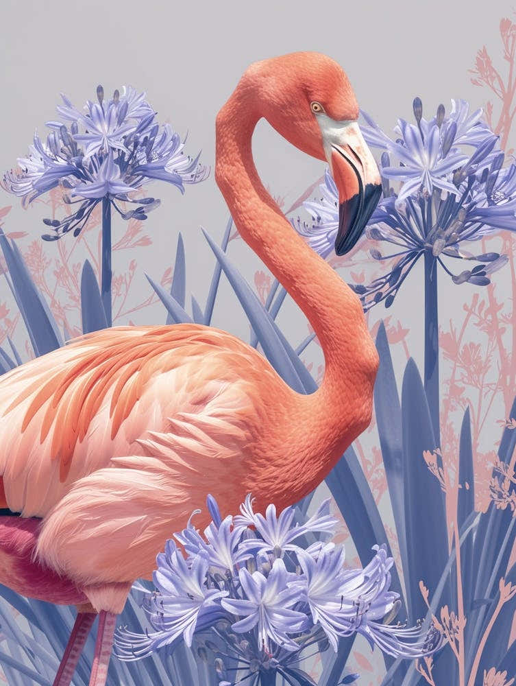 Andean Flamingo And Agapanthus Minimalist Illustration 2