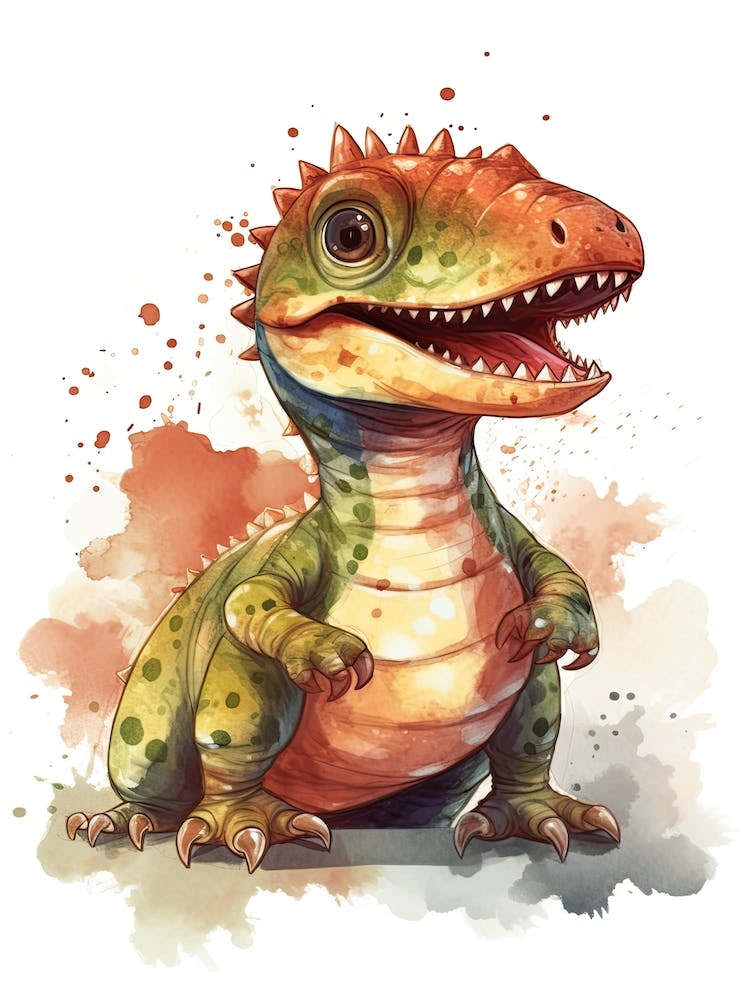 Torvosaurus Cute Dinosaur Watercolour 4