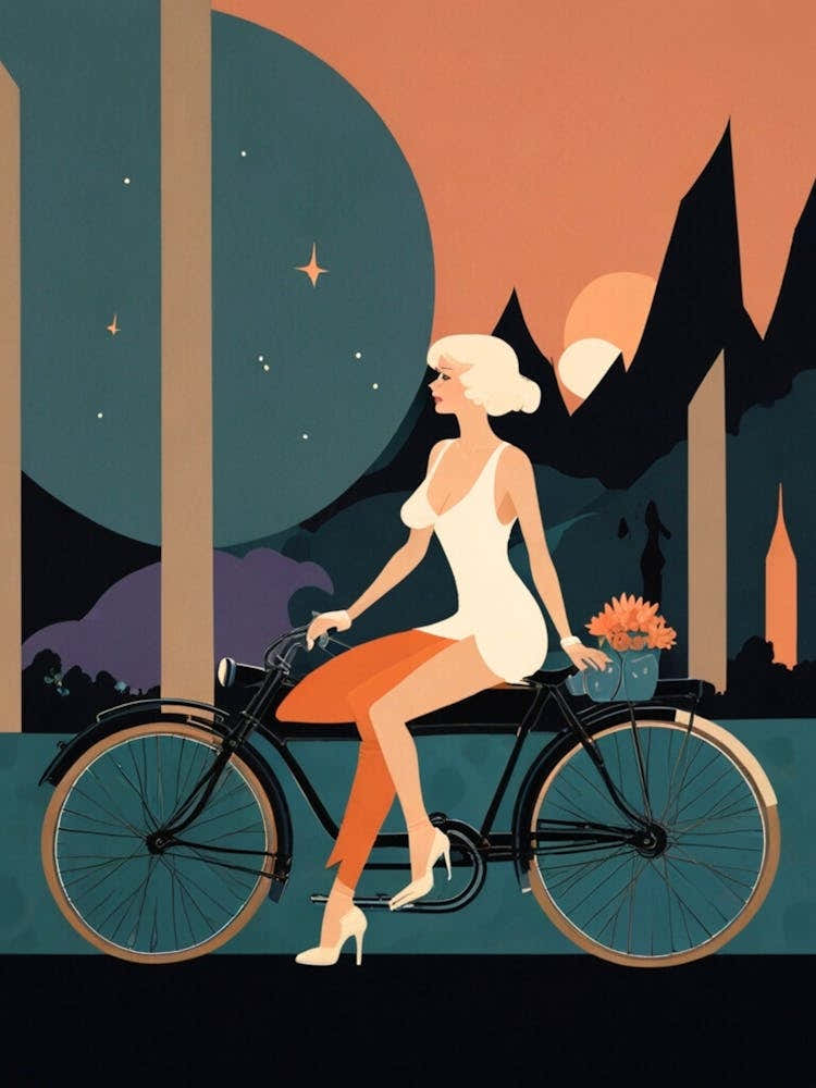 Vintage Woman On A Bicycle