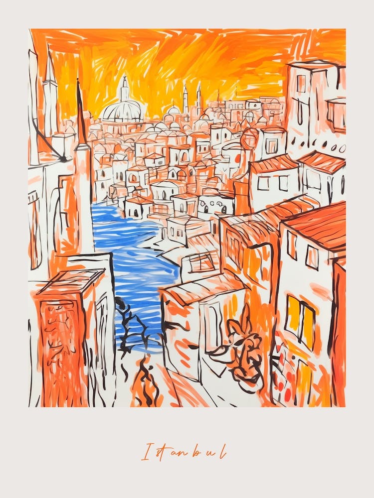 Istanbul Turkey 2 Orange Drawing Poster