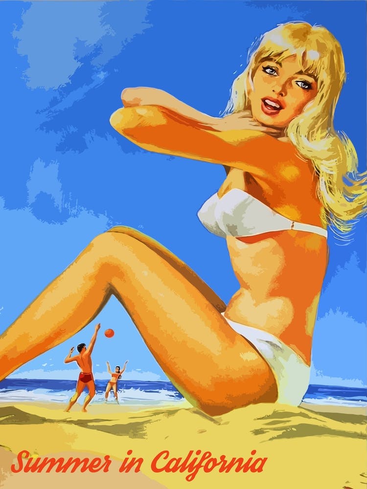 Pin Up Girl On Summer California Beach