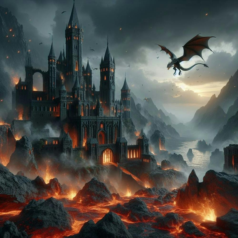 Dragon Flying Over A Castle