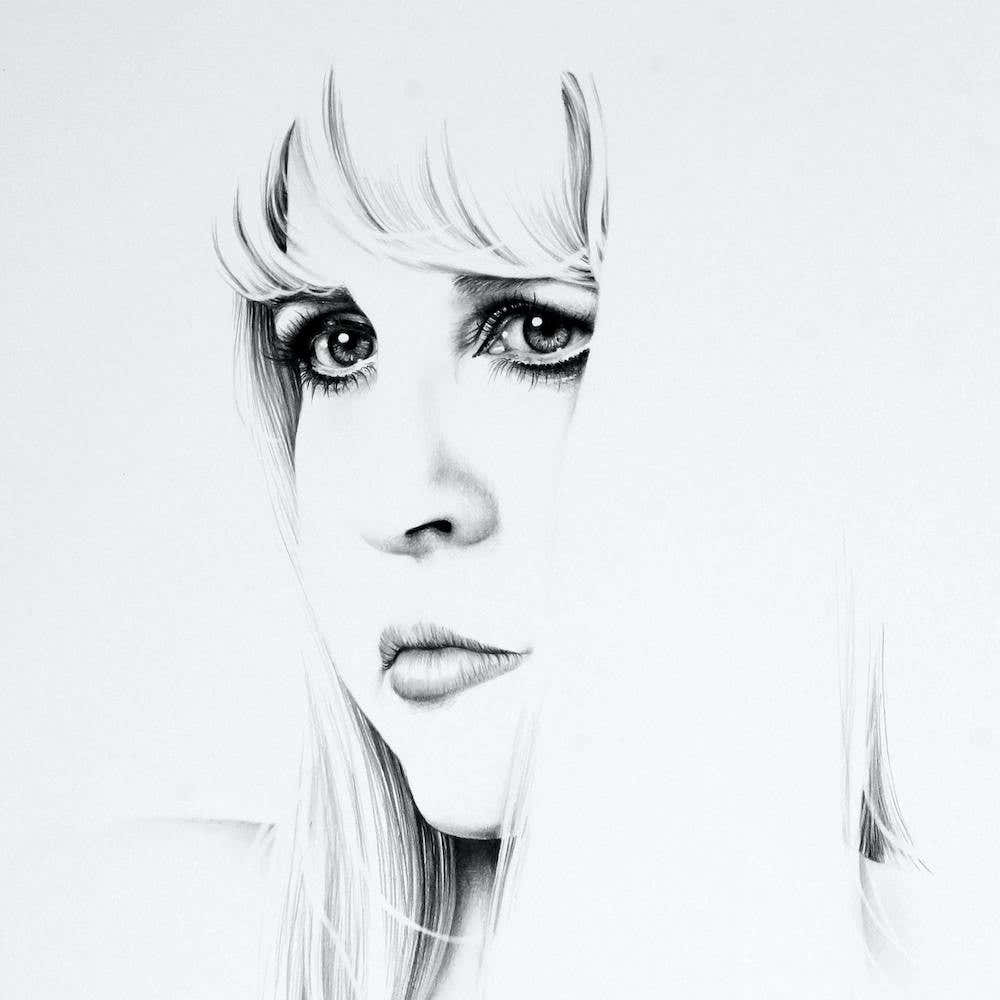 Stevie Nicks Fleetwood Mac Pencil Drawing Portrait Minimal Black and White