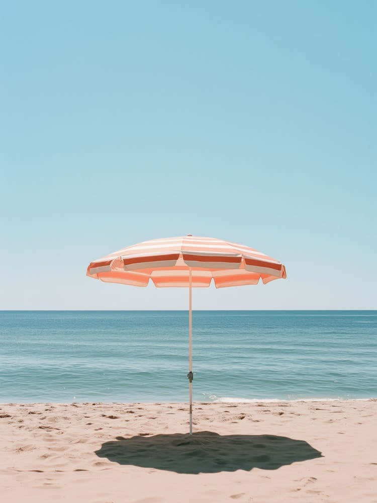 Beach Umbrella On The Sand in Pastel Tones