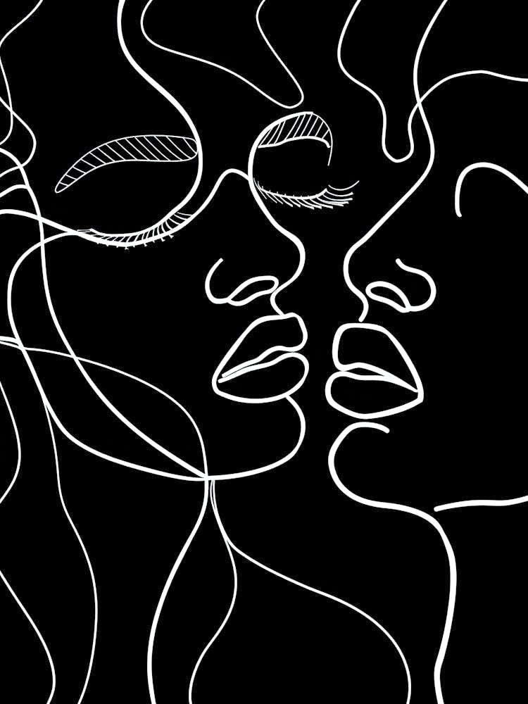 Black And White Abstract Women Faces In Line 4