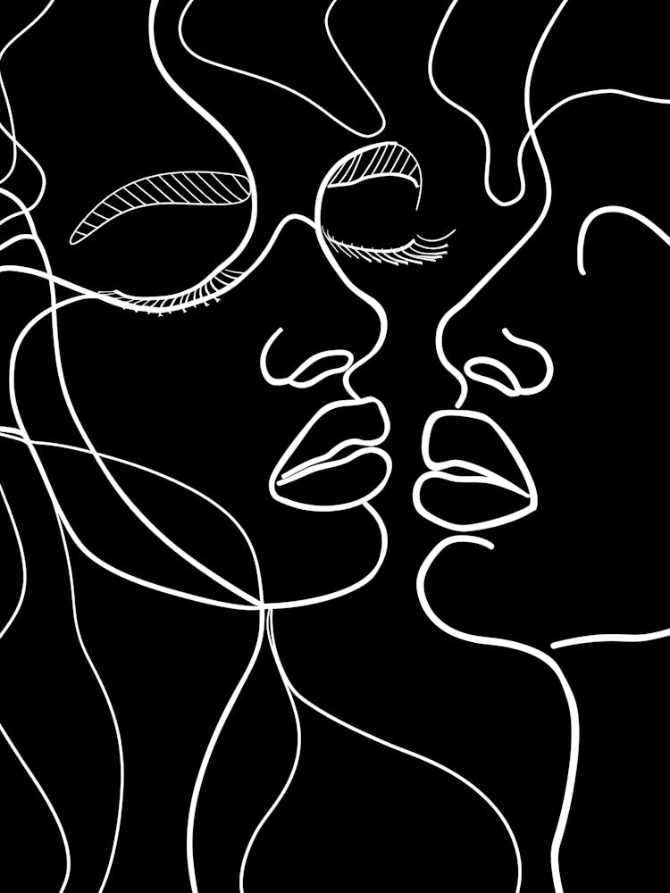 Black And White Abstract Women Faces In Line 4