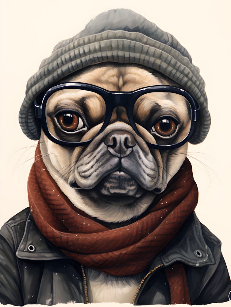 Pug Dog Wearing Glasses