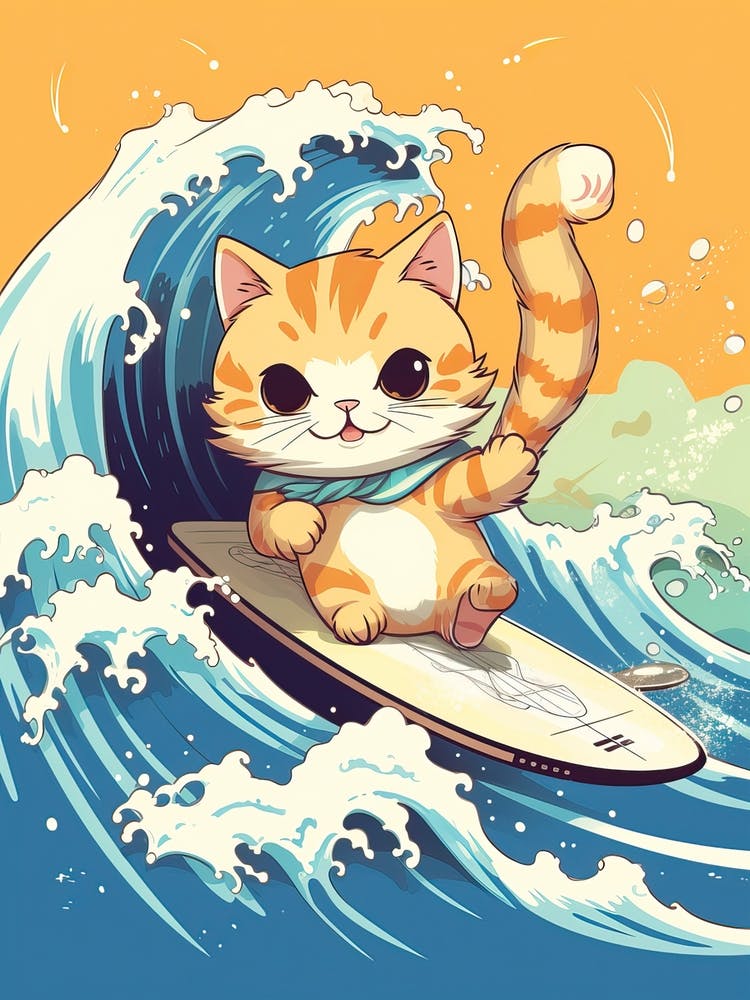Kawaii Cat Drawings Surfing 4
