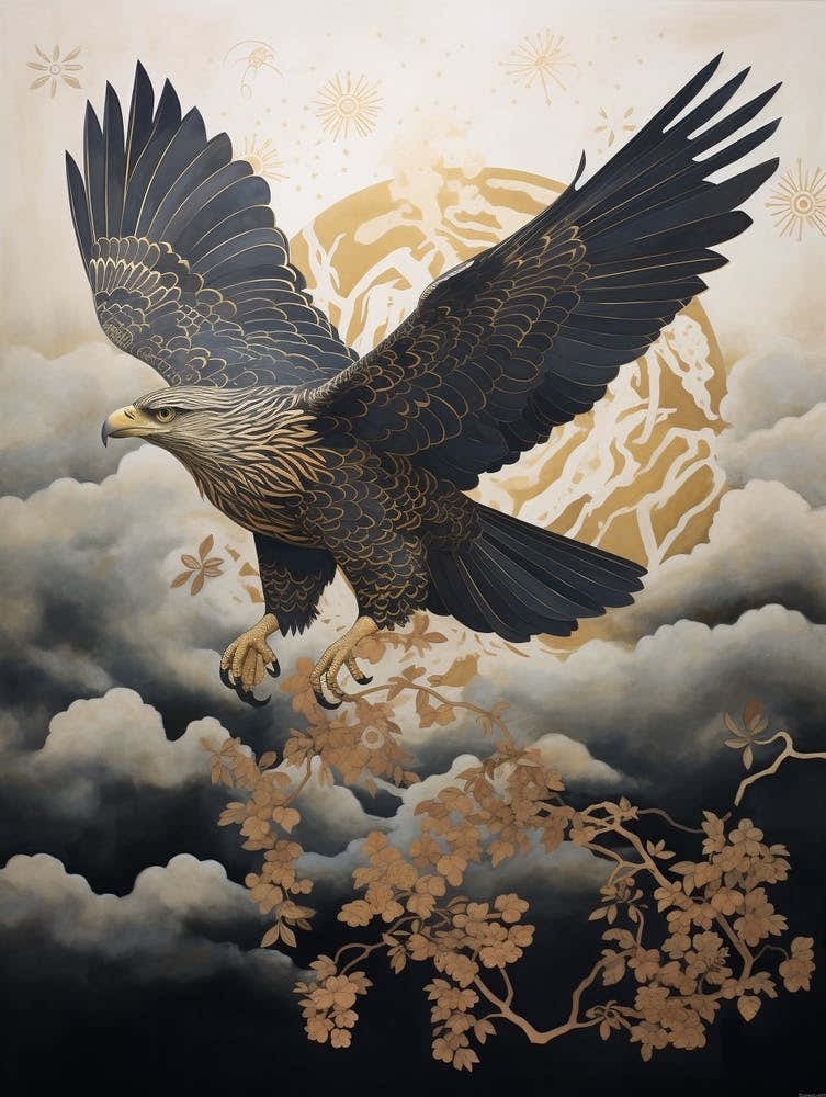 Hawk 3 Gold Detail Painting