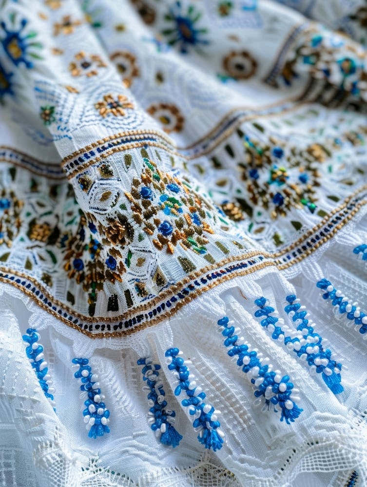 Blue And White Embroidered Dress
