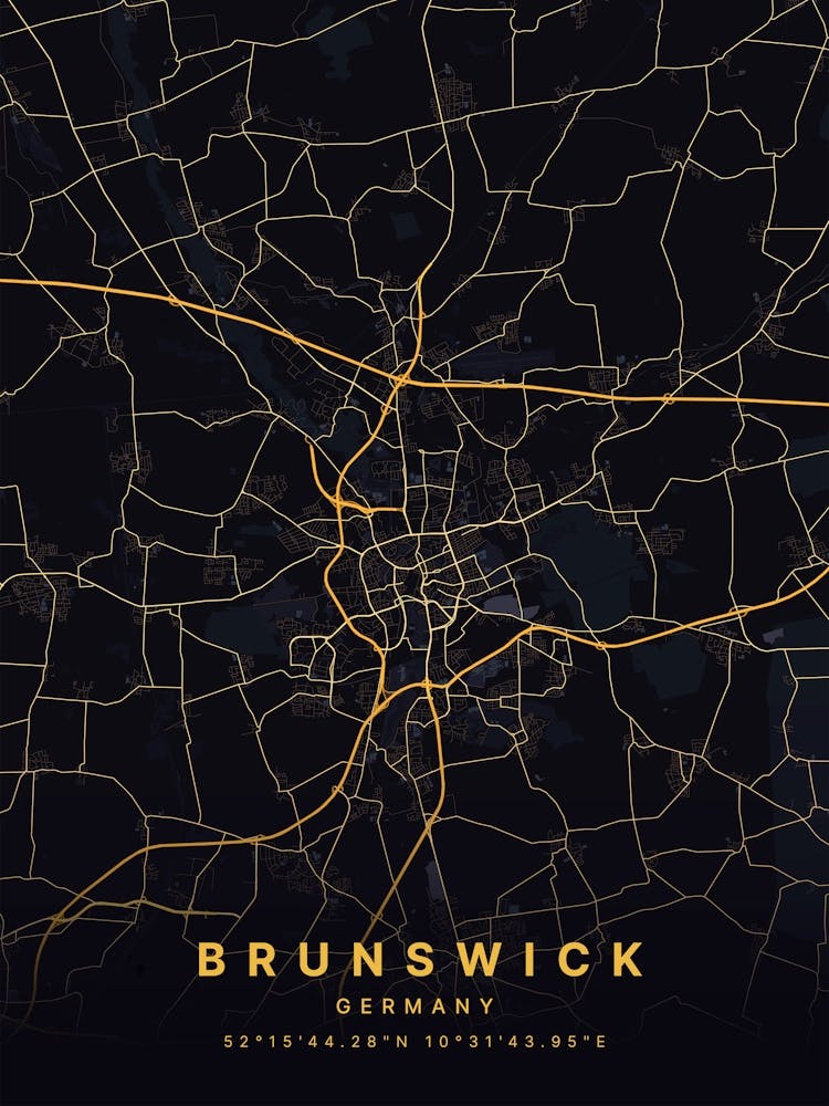 Brunswick Germany Black And Gold Map 1